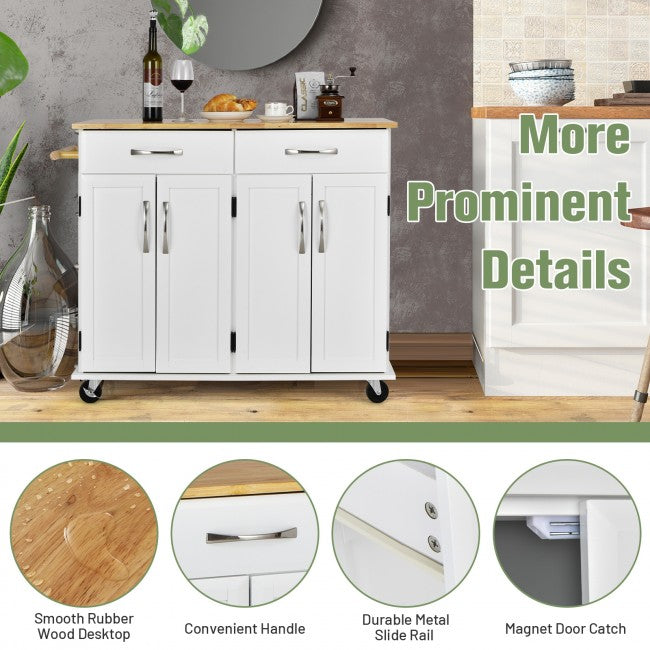 Kitchen Island Rolling Trolley Large Storage Cabinet Buffet Cart with Adjustable Shelves and Drawers