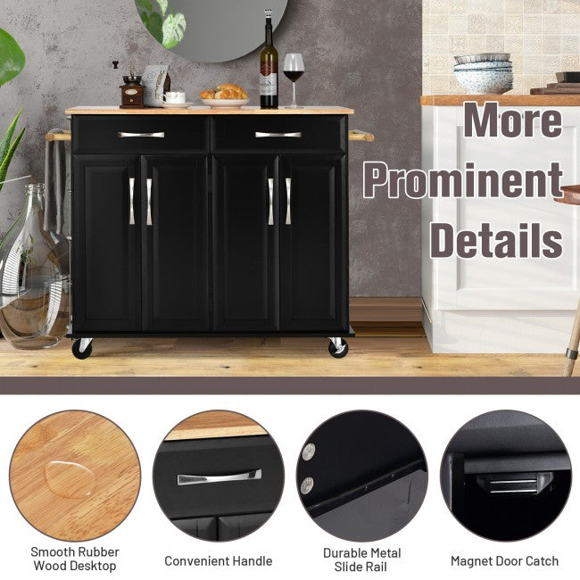 Kitchen Island Rolling Trolley Large Storage Cabinet Buffet Cart with Adjustable Shelves and Drawers