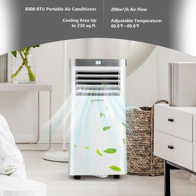8000 BTU 3-in-1 Portable Air Conditioner Air Cooler with Built-in Dehumidifier and Remote Control