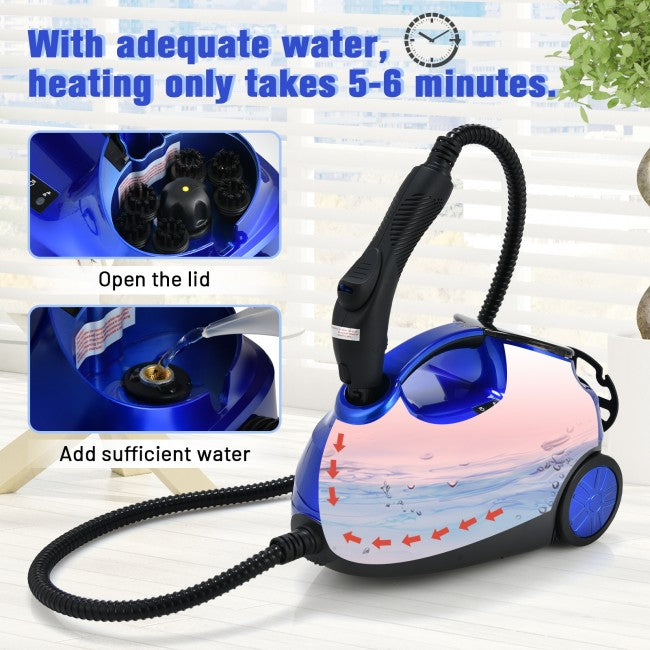 2000W Multifunctional Steam Cleaner Household Mop Heavy Duty Rolling Cleaning Machine with 19 Accessories for Carpet Floors