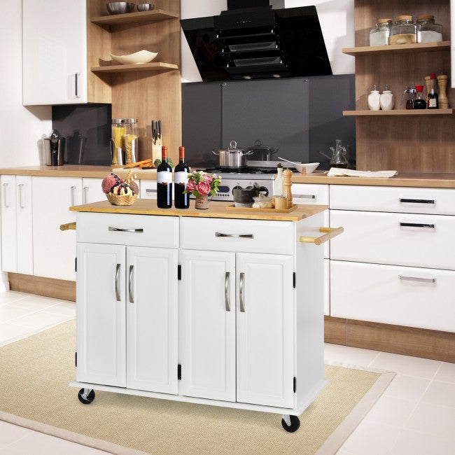Kitchen Island Rolling Trolley Large Storage Cabinet Buffet Cart with Adjustable Shelves and Drawers