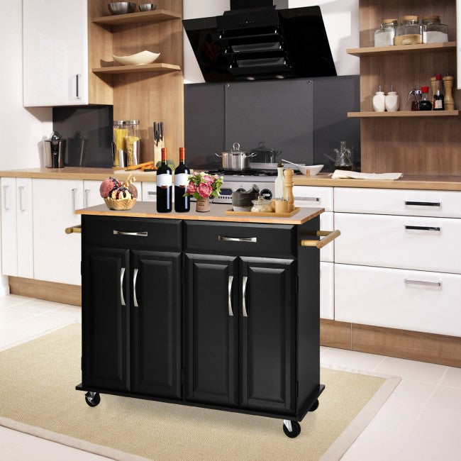 Kitchen Island Rolling Trolley Large Storage Cabinet Buffet Cart with Adjustable Shelves and Drawers