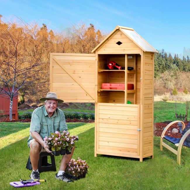 63" Outdoor Lockable Wooden Storage Shed Garden Tool Cabinet with 5 Shelves