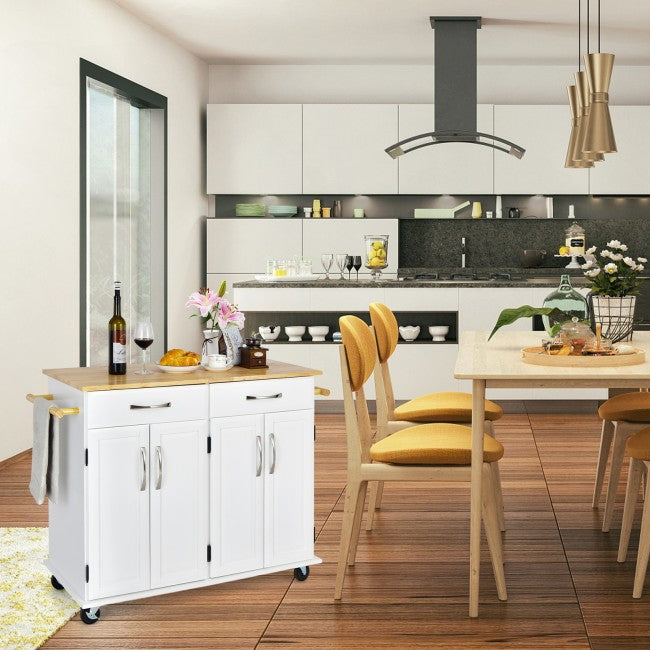 Kitchen Island Rolling Trolley Large Storage Cabinet Buffet Cart with Adjustable Shelves and Drawers