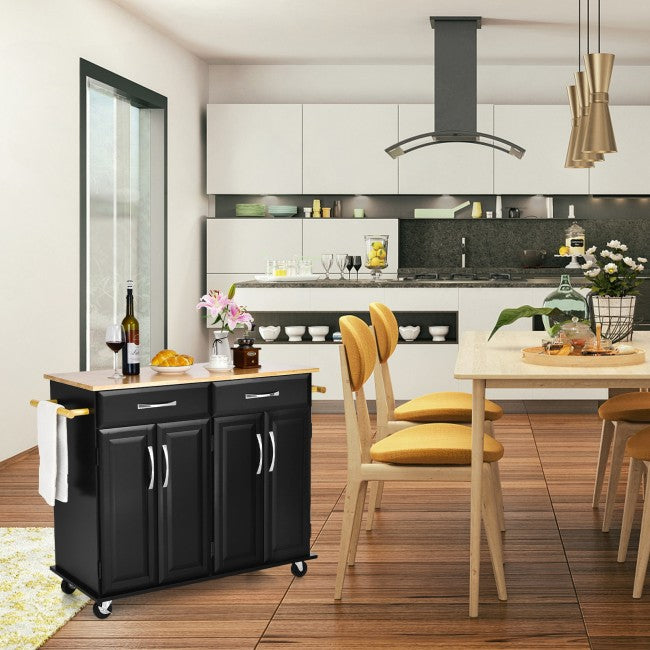 Kitchen Island Rolling Trolley Large Storage Cabinet Buffet Cart with Adjustable Shelves and Drawers