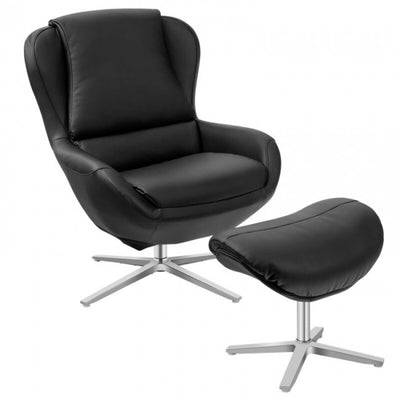 360° Swivel Leather Rocking Chair with Ottoman and Padded Cushions