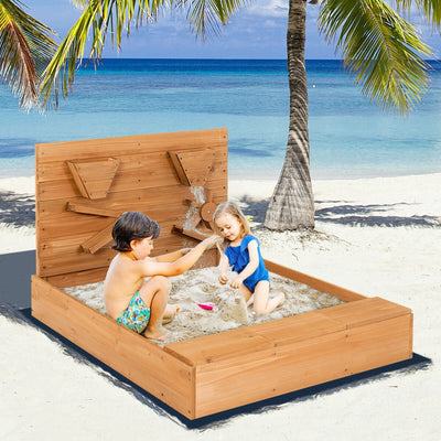 Kids Wooden Square Sandbox with Cover