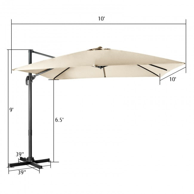 10ft Patio Hanging Offset Cantilever Umbrella with Easy Tilt