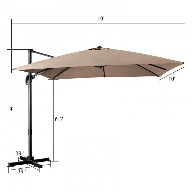 10ft Patio Hanging Offset Cantilever Umbrella with Easy Tilt