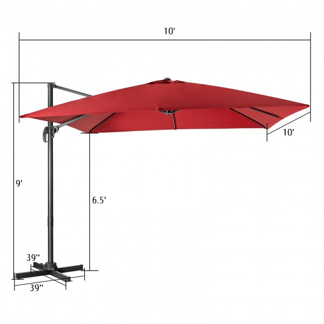 10ft Patio Hanging Offset Cantilever Umbrella with Easy Tilt