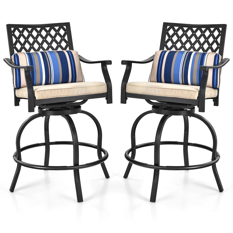 Set of 2 Outdoor Bar Height Chair with Soft Cushions