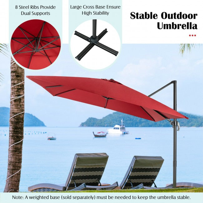 10ft Patio Hanging Offset Cantilever Umbrella with Easy Tilt