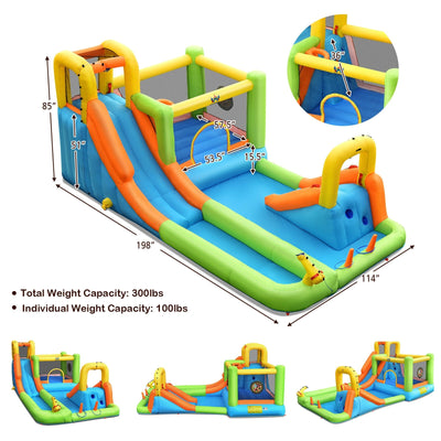 7-in-1 Jumping Bouncer Castle with 735W Blower for Backyard