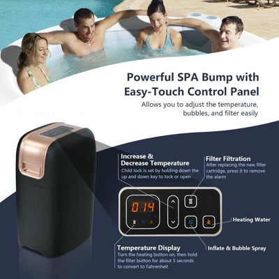 4 Person Portable Inflatable Hot Tub Spa 71" x 27" Outdoor Heated Air Jet Spa with Massage Bubble Jets