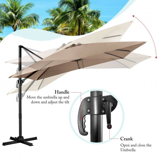 10ft Patio Hanging Offset Cantilever Umbrella with Easy Tilt