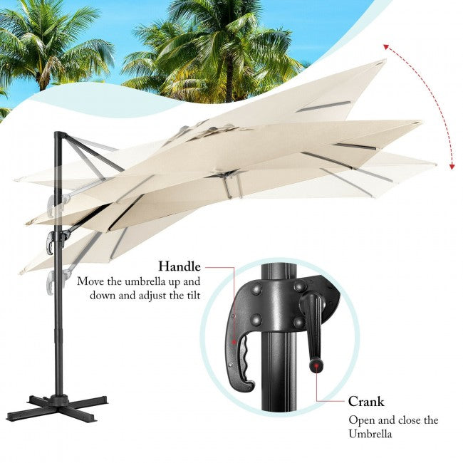 10ft Patio Hanging Offset Cantilever Umbrella with Easy Tilt