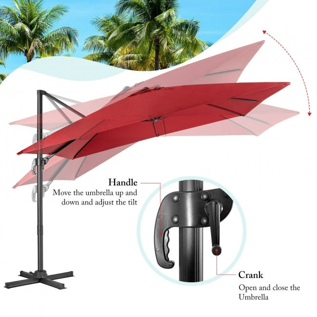 10ft Patio Hanging Offset Cantilever Umbrella with Easy Tilt