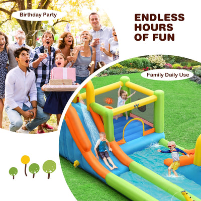 7-in-1 Jumping Bouncer Castle with 735W Blower for Backyard