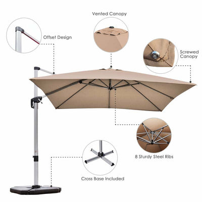 10 FT Outdoor Hanging Umbrella Patio Offset Cantilever Umbrella with Adjustable Tilt Setting