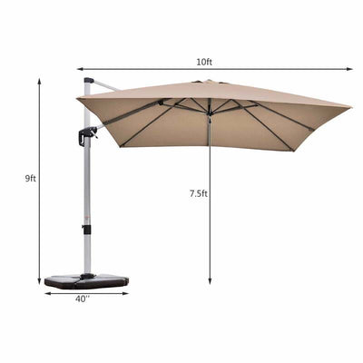 10 FT Outdoor Hanging Umbrella Patio Offset Cantilever Umbrella with Adjustable Tilt Setting