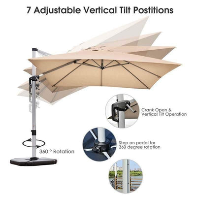 10 FT Outdoor Hanging Umbrella Patio Offset Cantilever Umbrella with Adjustable Tilt Setting