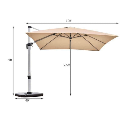 10 FT Outdoor Hanging Umbrella Patio Offset Cantilever Umbrella with Adjustable Tilt Setting