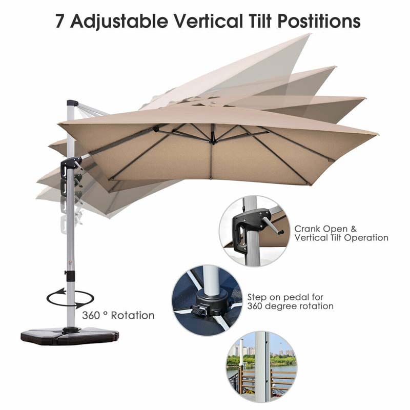 10 FT Outdoor Hanging Umbrella Patio Offset Cantilever Umbrella with Adjustable Tilt Setting