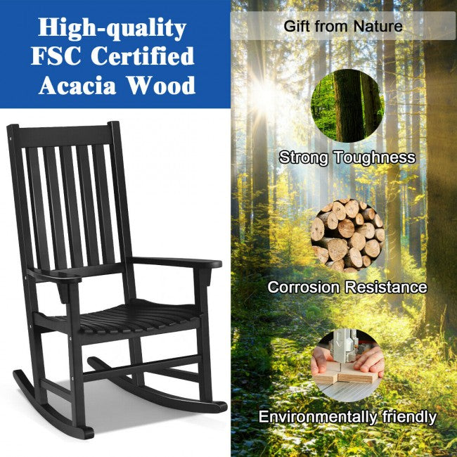 Oversized Wooden Porch Rocking Chair High Back Slat Seat