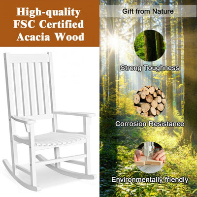 Oversized Wooden Porch Rocking Chair High Back Slat Reclining Seat