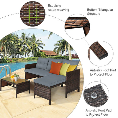 3 Piece Outdoor Patio Corner Rattan Sofa Set