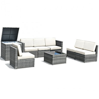 8 Piece Outdoor Patio Rattan All-Weather Conversation Sectional Sofa Furniture Set with Cushion