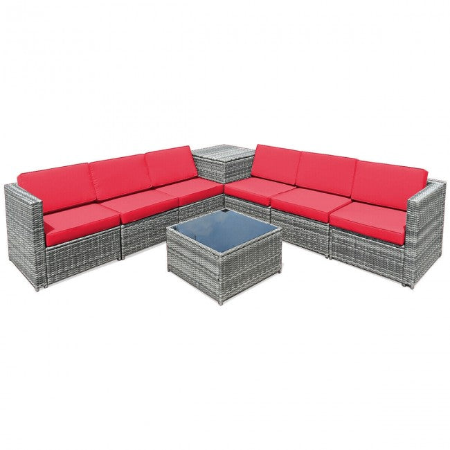 8 Piece Outdoor Patio Rattan All-Weather Conversation Sectional Sofa Furniture Set with Cushion