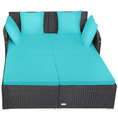 Outdoor Patio Rattan Daybed Thick Pillows Cushioned Sofa Furniture