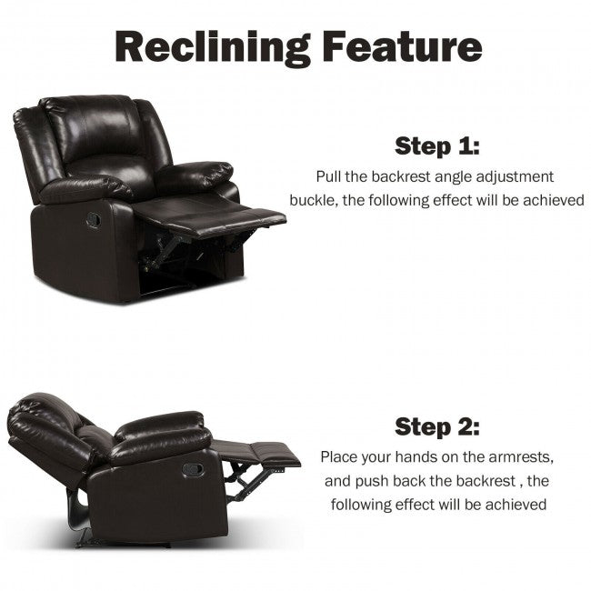 Single PU Leather Recliner Chair Ergonomic Lounger Sofa Home Theater Seating with Footrest Armrest