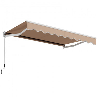 8 x 6.6 Ft Outdoor Patio Retractable Aluminum Awning Cover with Manual Crank Handle and Water-Resistant Polyester