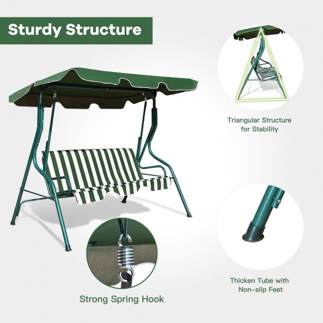 3 Seat Outdoor Patio Swing Chair Canopy Swing with Cushion and Steel Frame