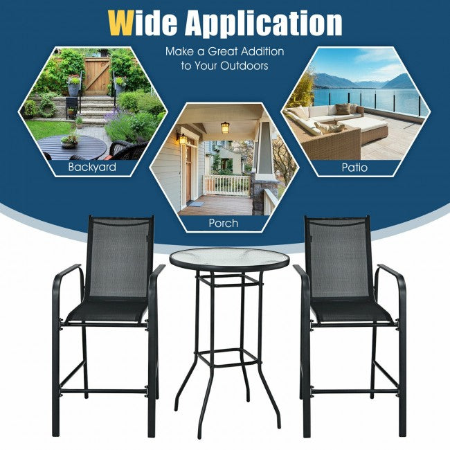 3 Pieces Outdoor Patio Bar Height Bistro Set with Stools and Table