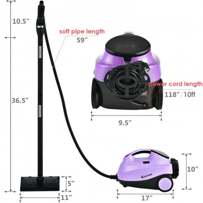 2000W Multifunctional Steam Cleaner Household Mop Heavy Duty Rolling Cleaning Machine with 19 Accessories for Carpet Floors