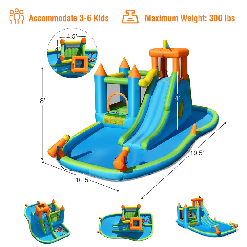 Inflatable Water Slide with Bounce House and Splash Pool without Blower for Kids
