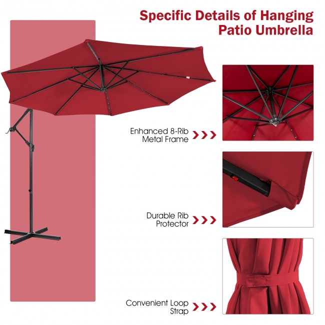 10ft Patio Offset Hanging Umbrella with Easy Tilt Adjustment