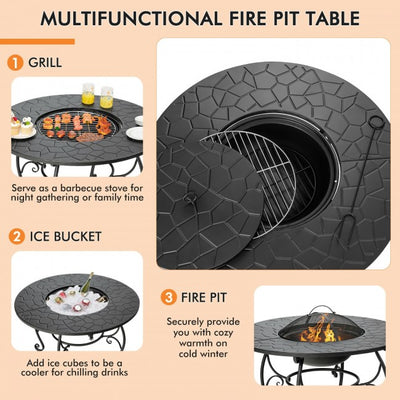 35.5" Multifunctional Outdoor Portable Fire Pit Patio Fireplace Dining Table with BBQ Grill and Log Grate