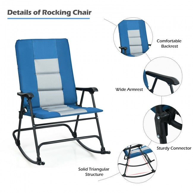 Outdoor Portable Folding Rocking Chair with Armrest &amp; Padded Seat