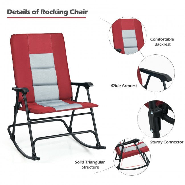 Outdoor Portable Folding Rocking Chair with Armrest &amp; Padded Seat