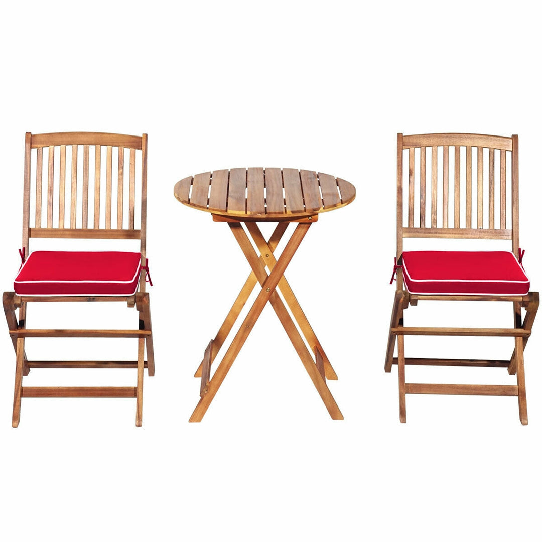 3 Pieces Patio Folding Wooden Bistro Set Cushioned Chair