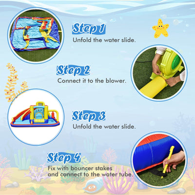 7-in-1 Inflatable Water Slide Water Park Kids Bounce Castle with 735W Air Blower
