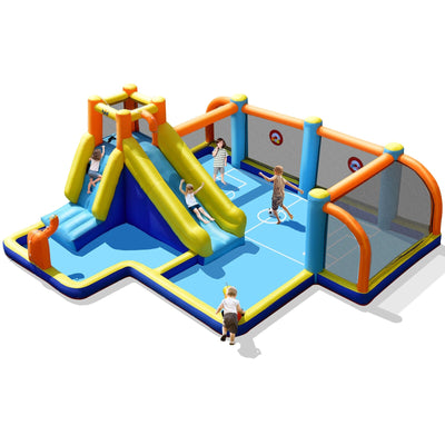 Giant Soccer Themed Inflatable Water Slide and Bounce Castle for Kids with Splash Pool without Blower
