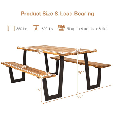 70 Inch Dining Table Set with Seats and Umbrella Hole