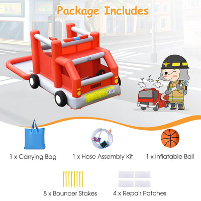 Fire Truck Themed Inflatable Castle Water Park Kids Bounce House Blower Excluded