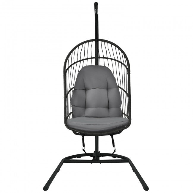 Outdoor Patio Hanging Egg Chair with Cushion and Stand