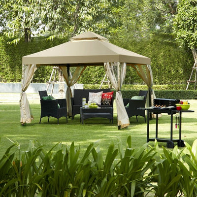 10’ x 10’ Outdoor Garden Gazebo Canopy Patio Screw-free Structure Shelter Tent with 2-Tier Roof and Mosquito Netting